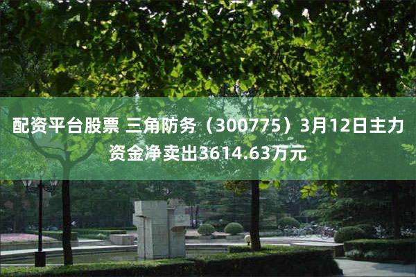 配资平台股票 三角防务（300775）3月12日主力资金净卖出3614.63万元