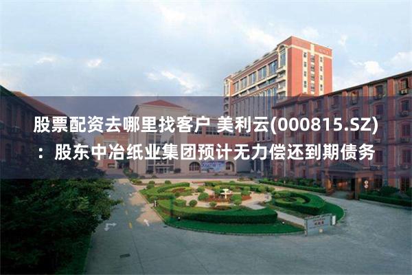 股票配资去哪里找客户 美利云(000815.SZ)：股东中冶纸业集团预计无力偿还到期债务